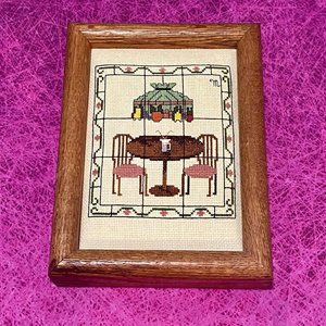 Vintage Kitchen Scene Cross Stitch Needlepoint Art Framed